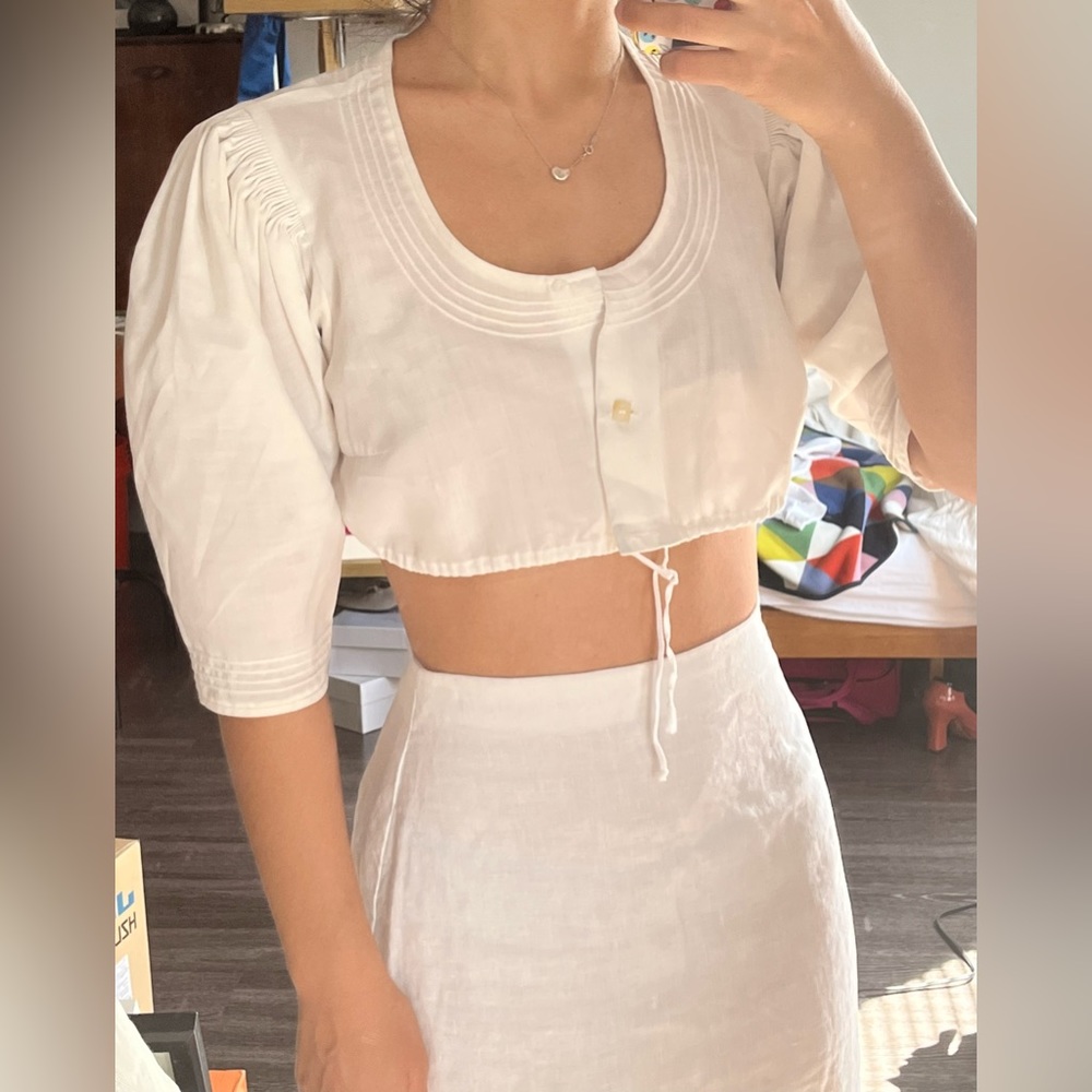 Cropped Austrian cotton blend top white vintage XS S M